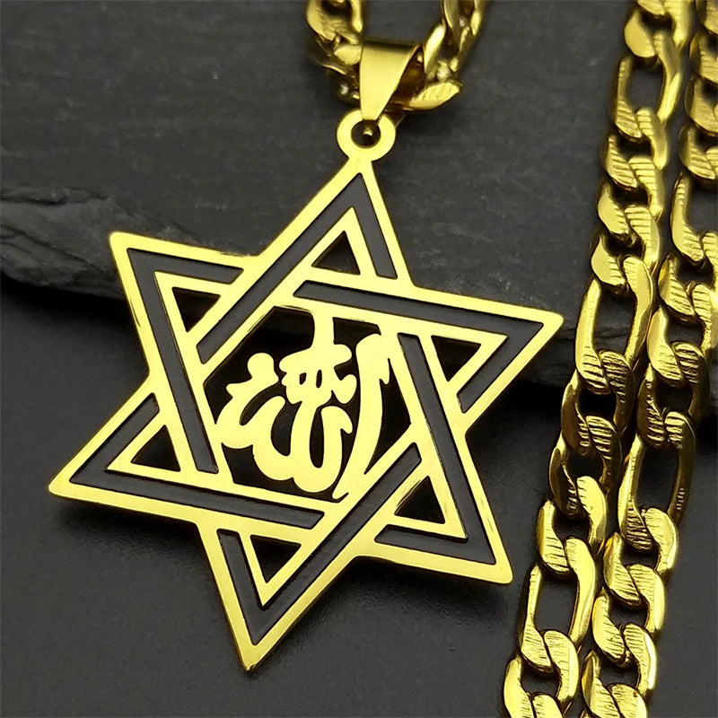 Hebrew Star of David Pendant Necklace for Women Men Stainless Steel Gold Color Jewish Bless Hip Hop Chain Amulet Jewelry Gift