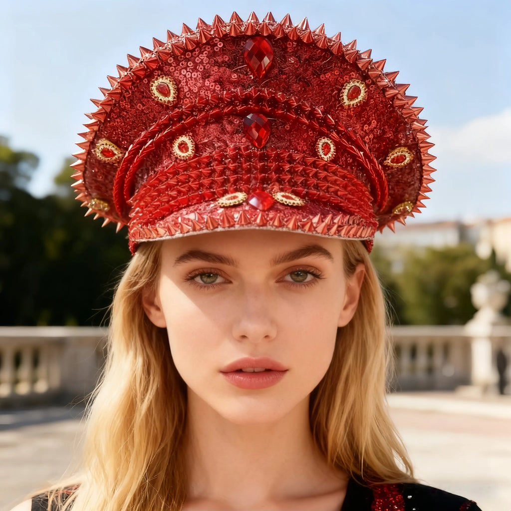 HongLuan Blue Steampunk Captain Hat Rhinestone for Burning Man Festival Woman, Vintage Military Accessories & Military Cap Man
