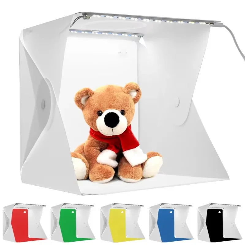20cm Portable Photobox Photography Folding LED Light Room Photo Studio Light Tent Soft Box With 6 Color Backdrop For DSLR Camera