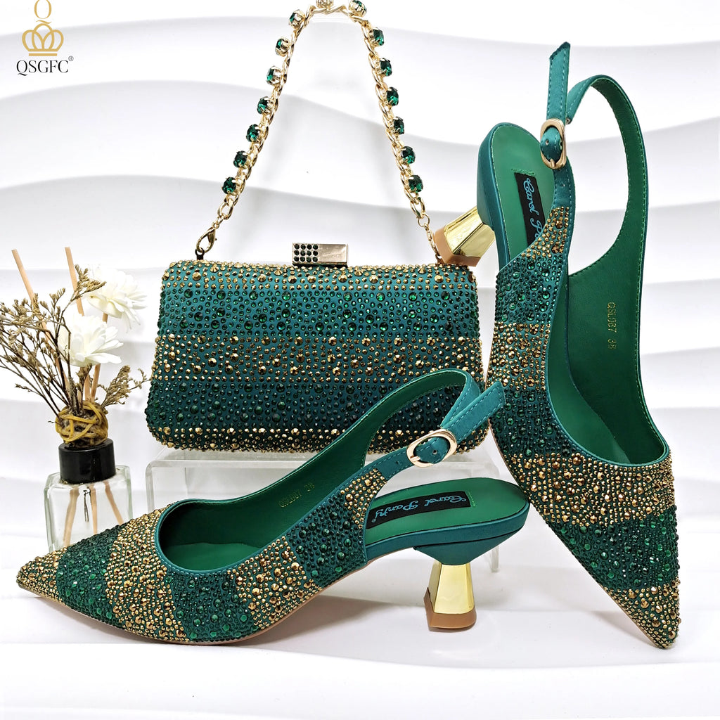 QSGFC New Arrive Italian Design Party Shoes With Matching Clutch Bag Hot African Wedding With Women Heel Shoes And Bag Set Party