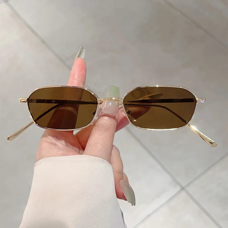 KAMMPT Vintage Rectangle Sunglasses Men Stylish Metal Rim Retro Shades Women Trendy Fashion Brand Design Decorative Sun Glasses