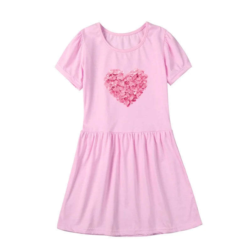 Heart Shape Flower Dress For Girls Summer Fashion Holiday Dress Cotton Short Sleeve Tennis Dresses