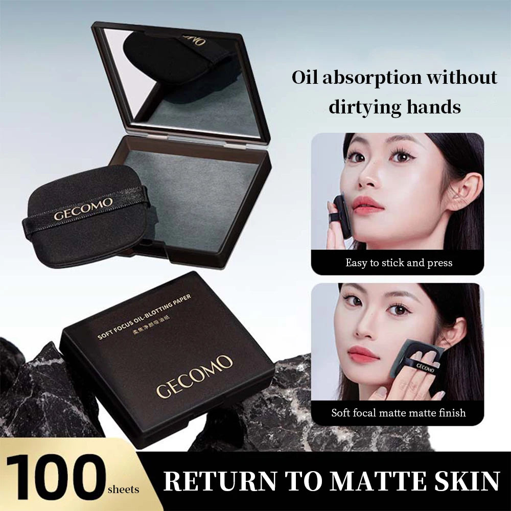 100 Sheets Oil-absorbing Paper With Case &Puff Portable Oil-holding Bamboo charcoal Paper for Makeup