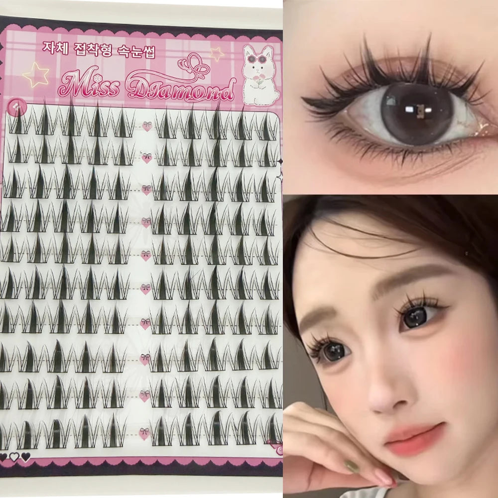 DIY Self-Adhesive Cluster Lashes 10 Rows/Box, Glue-Free Manga Style Sectioned Eyelashes Natural Look