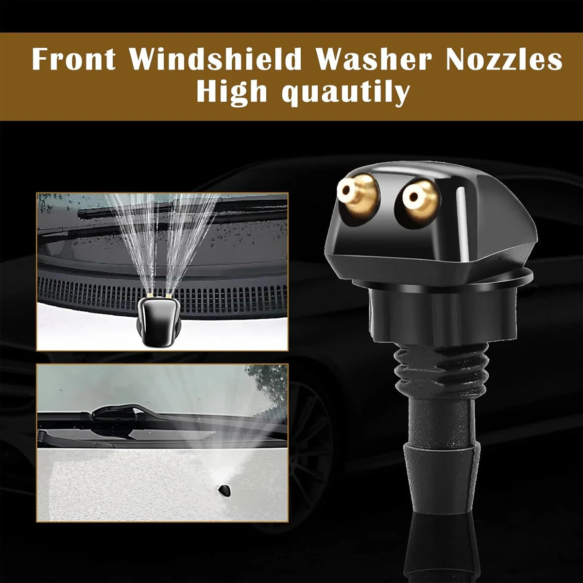 2PCS Front Hood Windshield Cleaning Nozzle Straight Column Truck Car Engine Hood Hole Dual Port Nozzle Compatible With Most