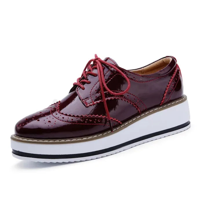 EOFK Spring Autumn Women Derby Platform Flats Brogue Leather Lace up Classic Bullock Footwear Gold Female Oxford Shoes Lady