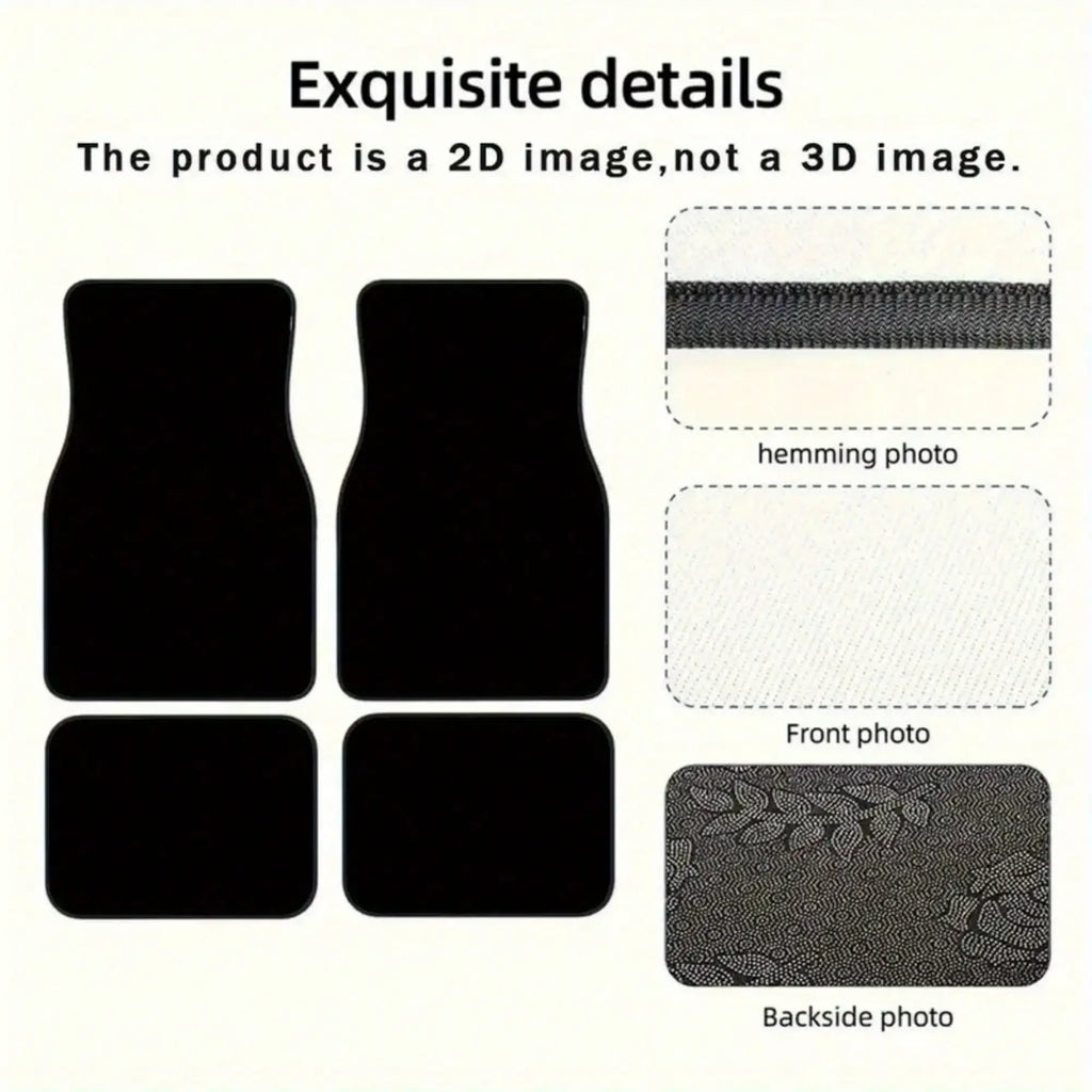 Set of Four Car Floor Mats. Elegantly Crafted Mats Featuring Designs. Ideal for Vehicles, Including Cars, Trucks