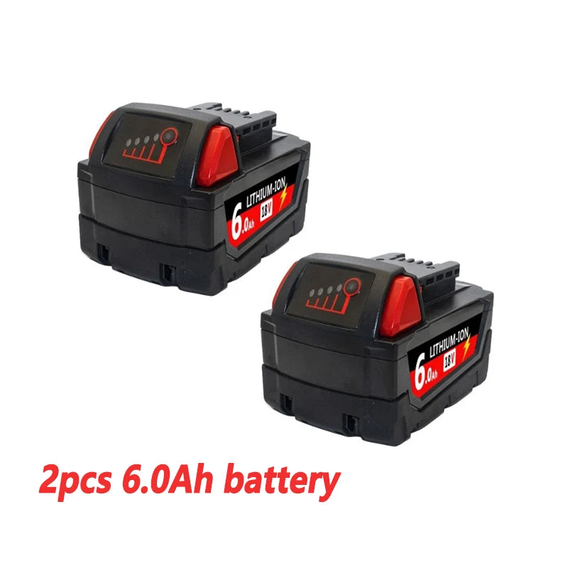 For Milwaukee M18 Power Tool Battery, Charger, BR, XC, 18V 6.0Ah M18B5, 48-11-1860, Milwaukee 18V Battery Built-in 18650 Battery