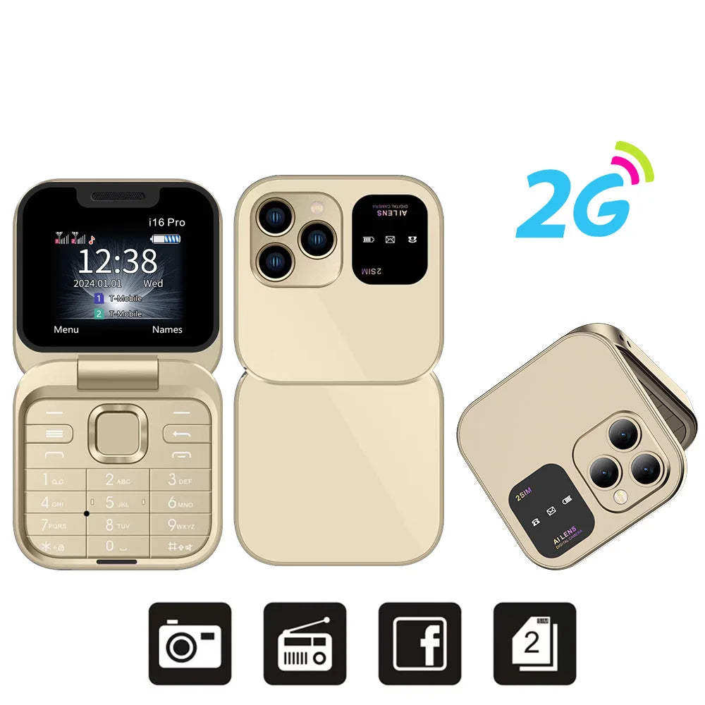 SERVO I16 PRO Foldable Flip Pocket Phone 1.77'' Screen Dual SIM Magic Voice Speed Dial FM Radio 3.5mm Audio Jack Mini Cellphone