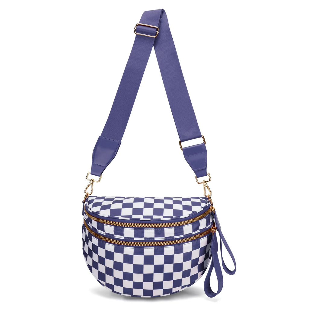 Women Checkered Bum Bag Casual Fanny Pack Large Capacity Crossbody Adjustable Strap Simple Shoulder Mommy Bag Daily Travel Tote