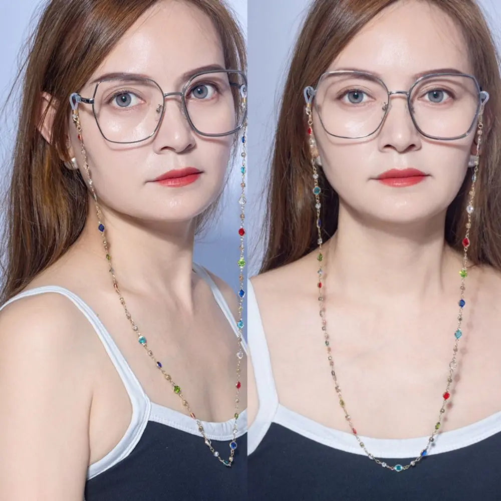 Vintage Beads Glasses Chain Jewelry Lanyard Elegant Crystal Glasses Chain Copper Bohemian Mask Chain Women