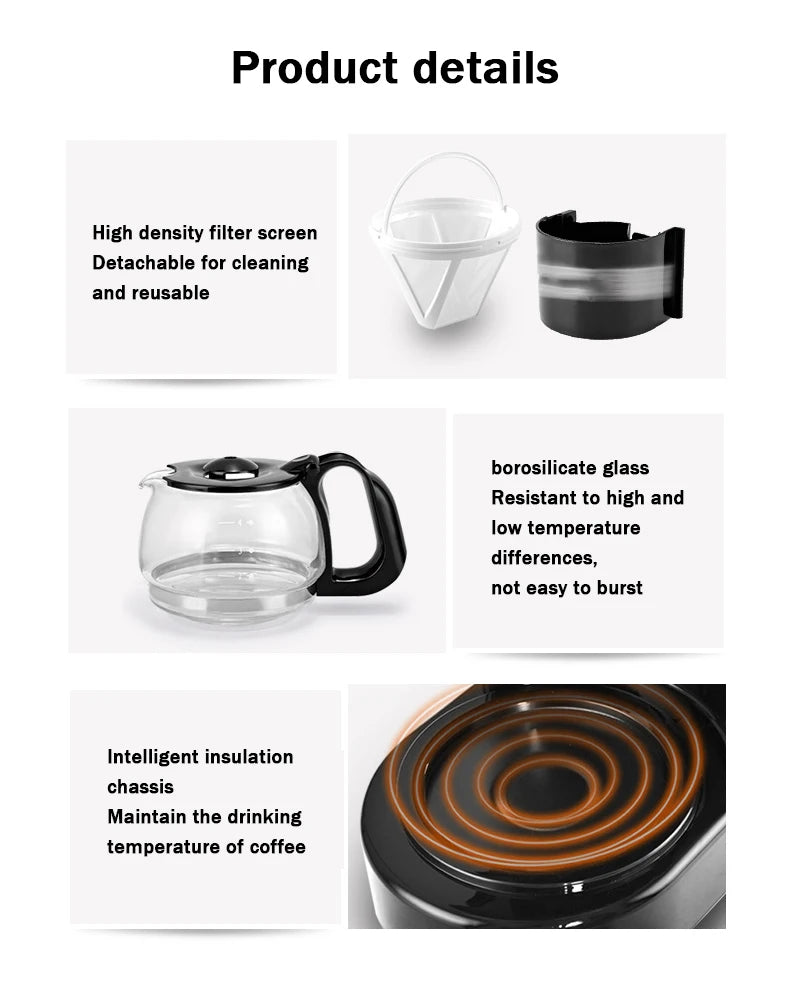 DMWD Automatic Electric Latte Espresso Coffee Maker Mini 650ml Moka Drip Cafe American Coffee Brewing Machine Tea Pot Boiler EU