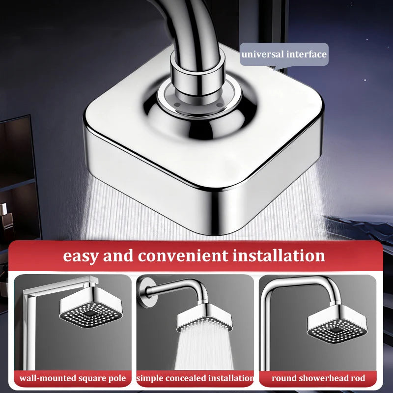 4" Square Water Saving Shower Head Removable Top Sprayer Rain Shower Nozzle for Bathroom Hotel School
