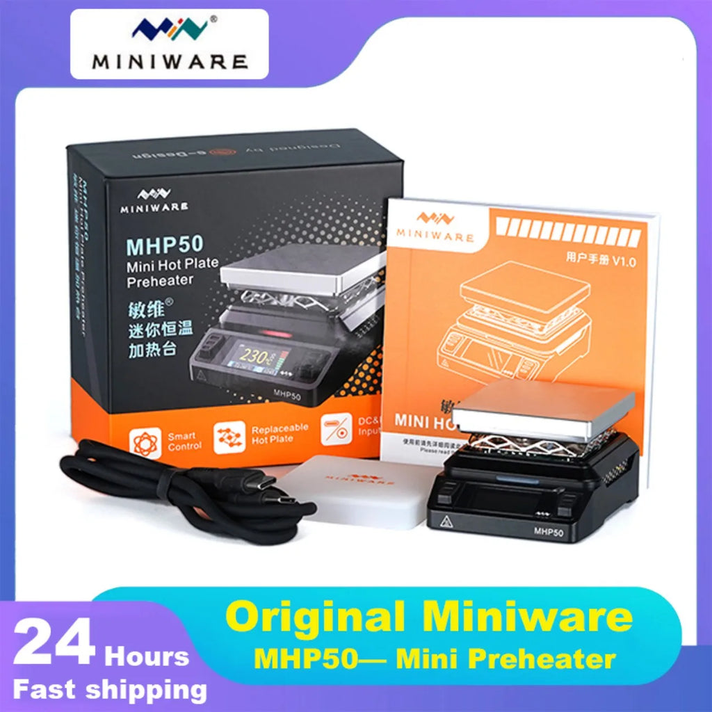 MINIWARE MHP50 Mini Hot Plate Preheater 50*50mm Heating Area Constant Temperature Heating Table 350℃ Intelligent Heating Tool
