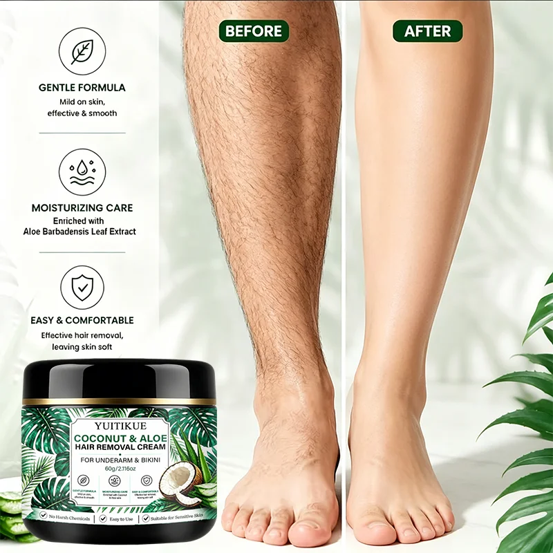 YUITIKUE 60g Coconut Aloe Hair Removal Cream - Gentle Moisturizing Care for Underarm Body Skin