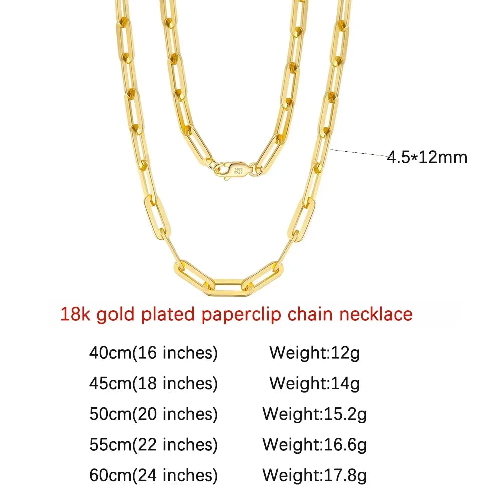 ORSA JEWELS 14K Gold Plated Genuine 925 Sterling Silver Paperclip Neck Chain 6/9.3/12mm Link Necklace for Women Men Jewelry SC39