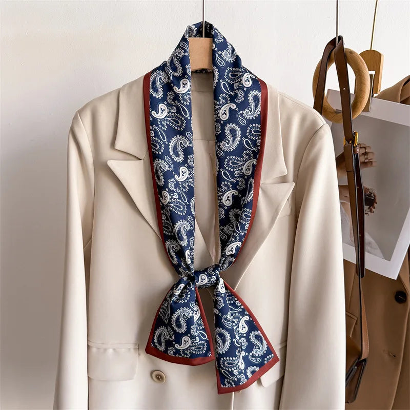 Floral Print 12*145cm Long Ribbon Silk Scarf Women Neck Scarves Headband Female Skinny Neckerchief Hair Band Neck Tie Bag Ribbon