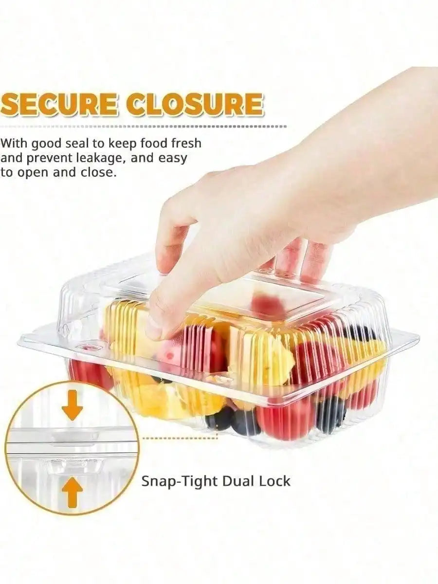 50 Clear Clamshell Food Containers & 200 Disposable PE Gloves Set, Disposable Takeout Boxes With Lids, Plastic Dessert Holders + Food Handling Gloves For Baking, Meal Prep, Parties, Picnics, Bakery, Restaurant, Home Kitchen
