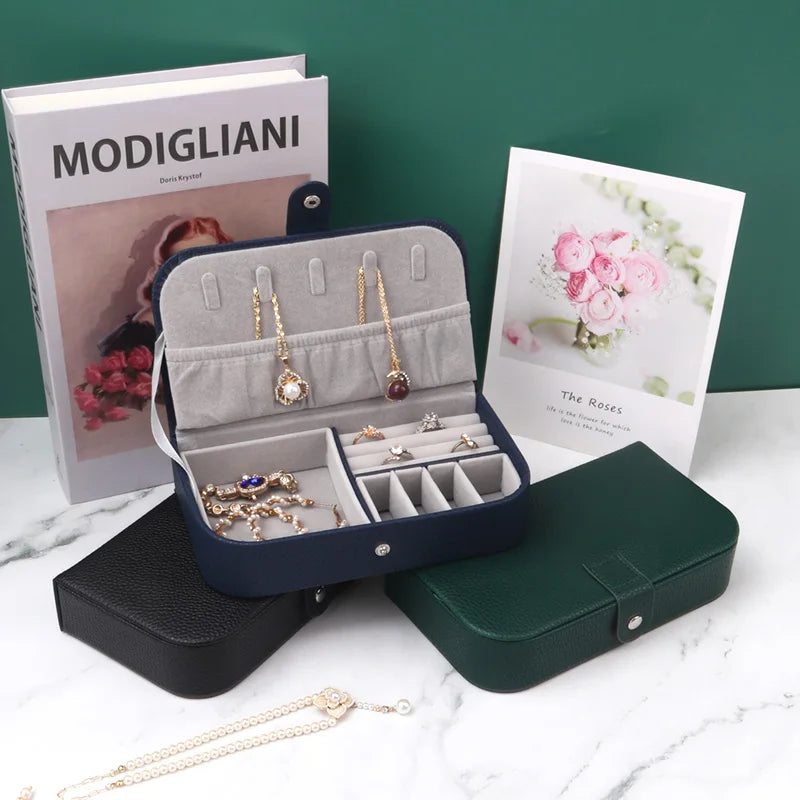 Portable Jewelry Box Jewelry Organizer Display Travel Jewelry Case Boxes Button Leather Storage Chenille Jewelers Joyero