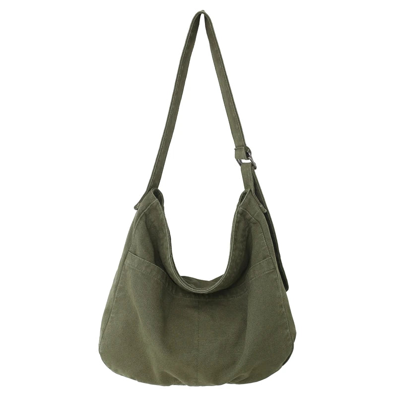 Women Casual Canvas School Crossbody Bags For Student Female Solid Color Large Capacity Tote Bag Trendy Cool Men Shoulder Bag