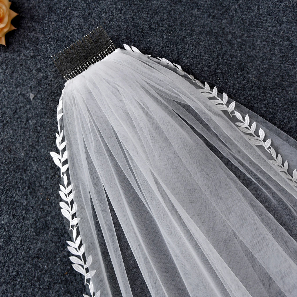 Wedding Veil Lace Edge Bridal Veils 3M White Ivory Wedding Veil Thin Scallop Lace Trim Cathedral Mantilla Bride Accessories V129