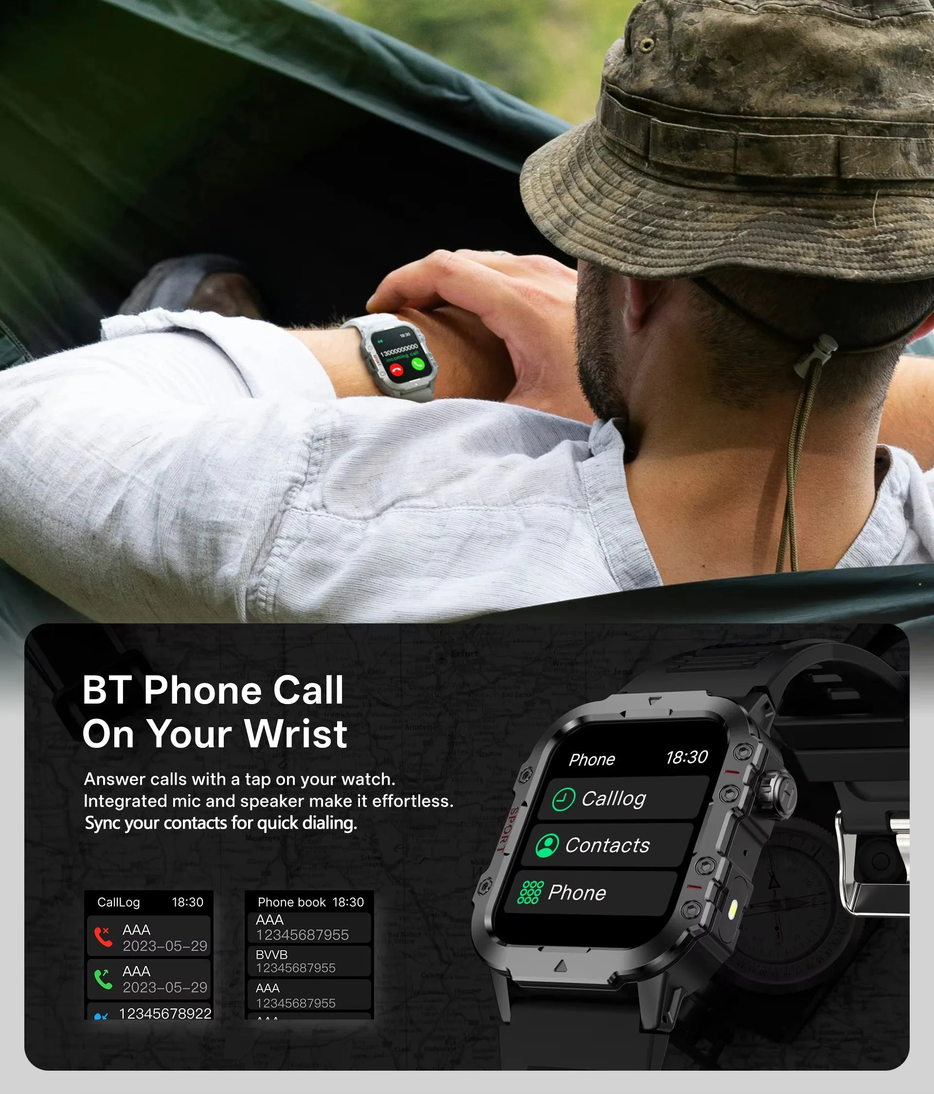 G.L Wear 2026 Smartwatch Outdoor Sport Fitness HR SpO2 Sleep Monitor LED Flashlight Bluetooth Call Men Women