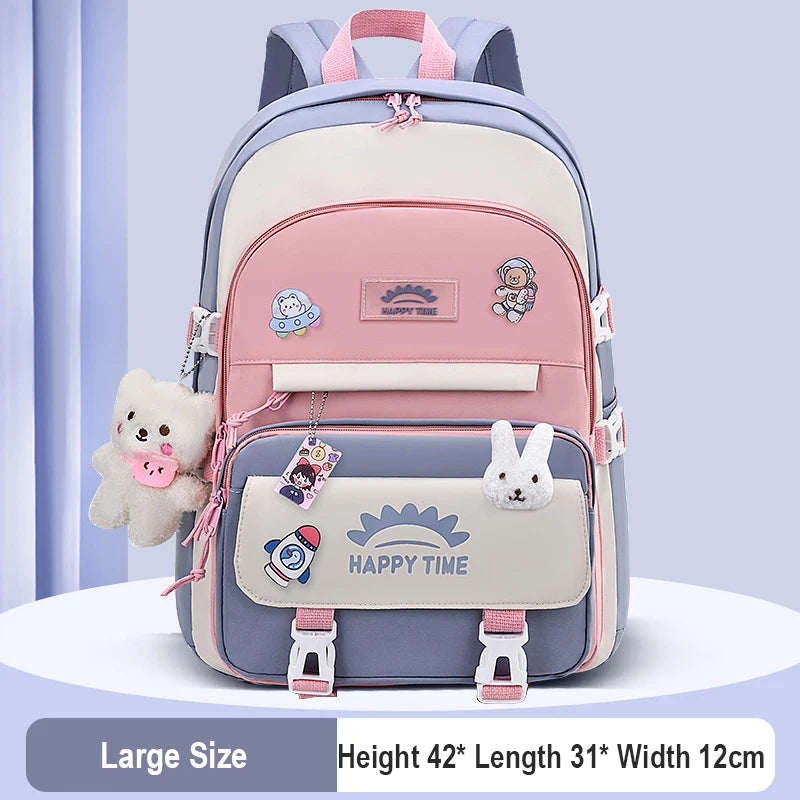 Large Capacity Cute Women Multi-Pocket Nylon Backpack Ins Junior High School Student School Bag Female Girl Backpack Laptop Book