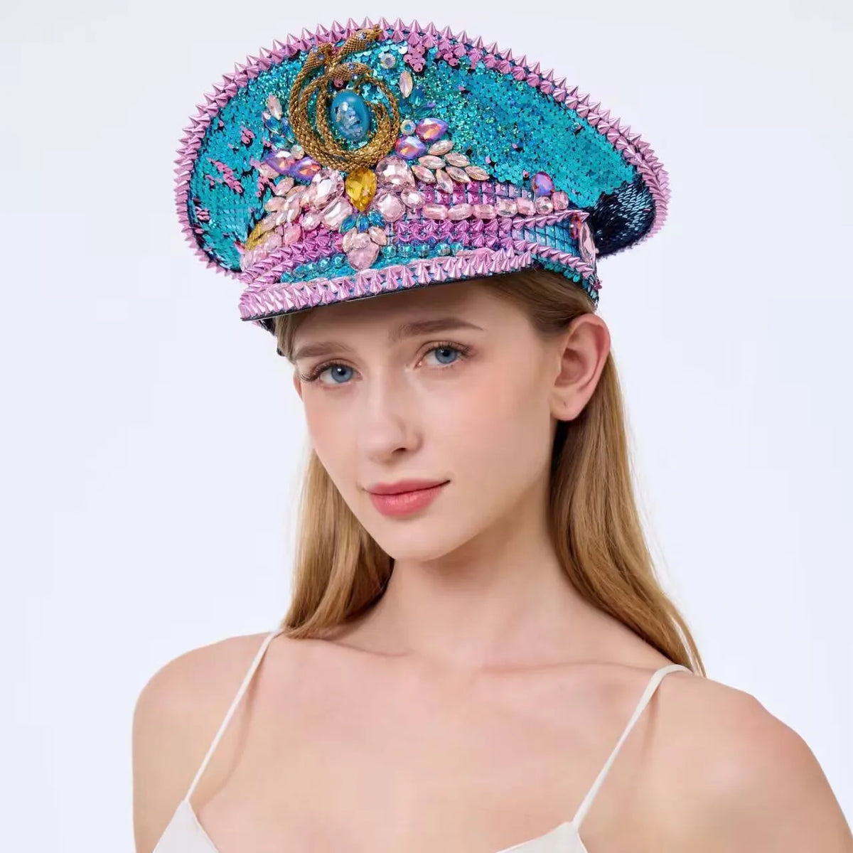 Luxury Festival Rhinestone Captain Hat Military Cap Sergeant Hat Hen Do Hat Mucis Festival Steampunk Caps Fashion Masquerade