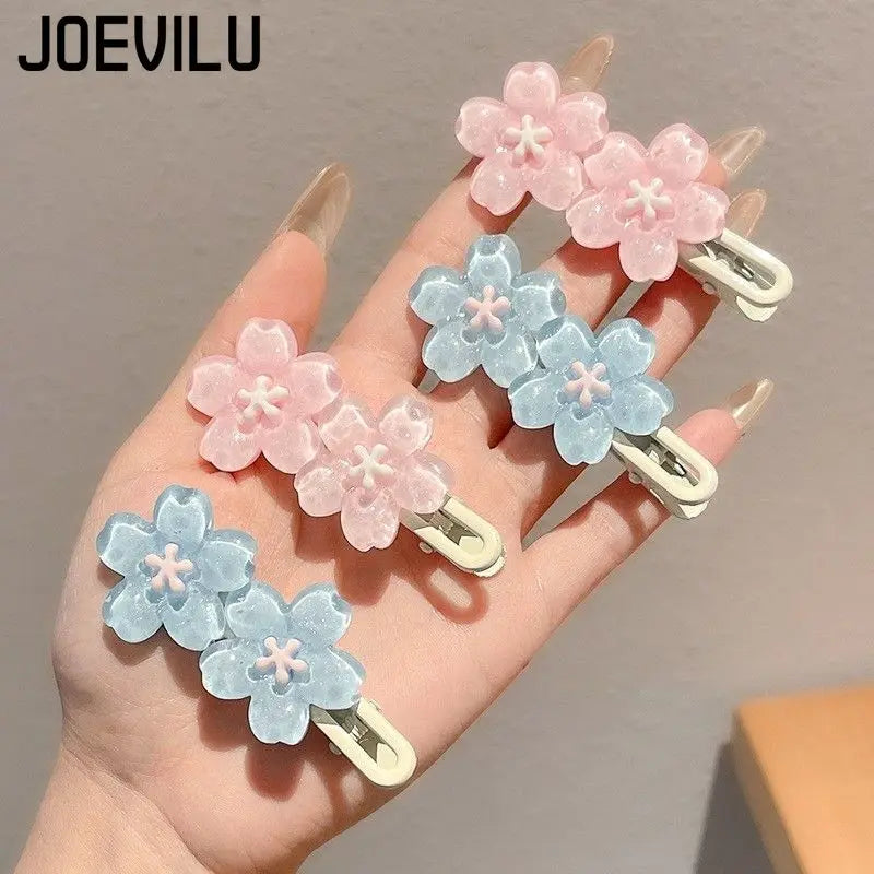 Romantic Pink Cherry Blossom Hair Clip Cute Side Bangs Barrettes for Women Kawaii Hair Accessories Girls Elegant Fashion Hairpin