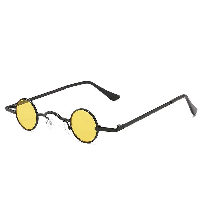 Vintage Rock Punk Man Sunglasses Classic Small Round Sunglasses Women Wide Bridge Metal Frame Black Lens Driving Eyewear