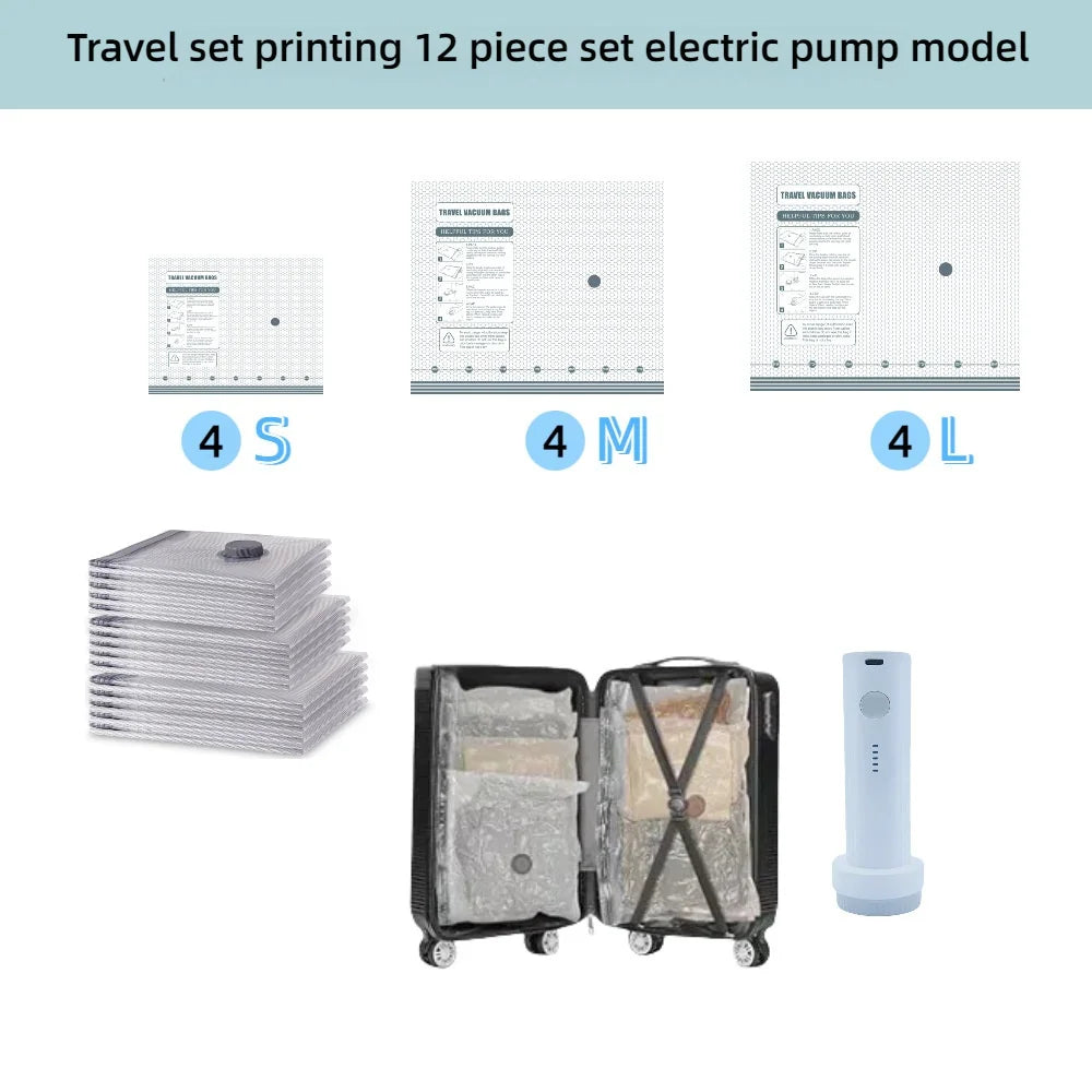 Travel Vacuum Seal Bags for Clothing W/Portable Electric Pump, 9-Pack Space Saver Compression Bags for Clothes, Luggage&Suitcase