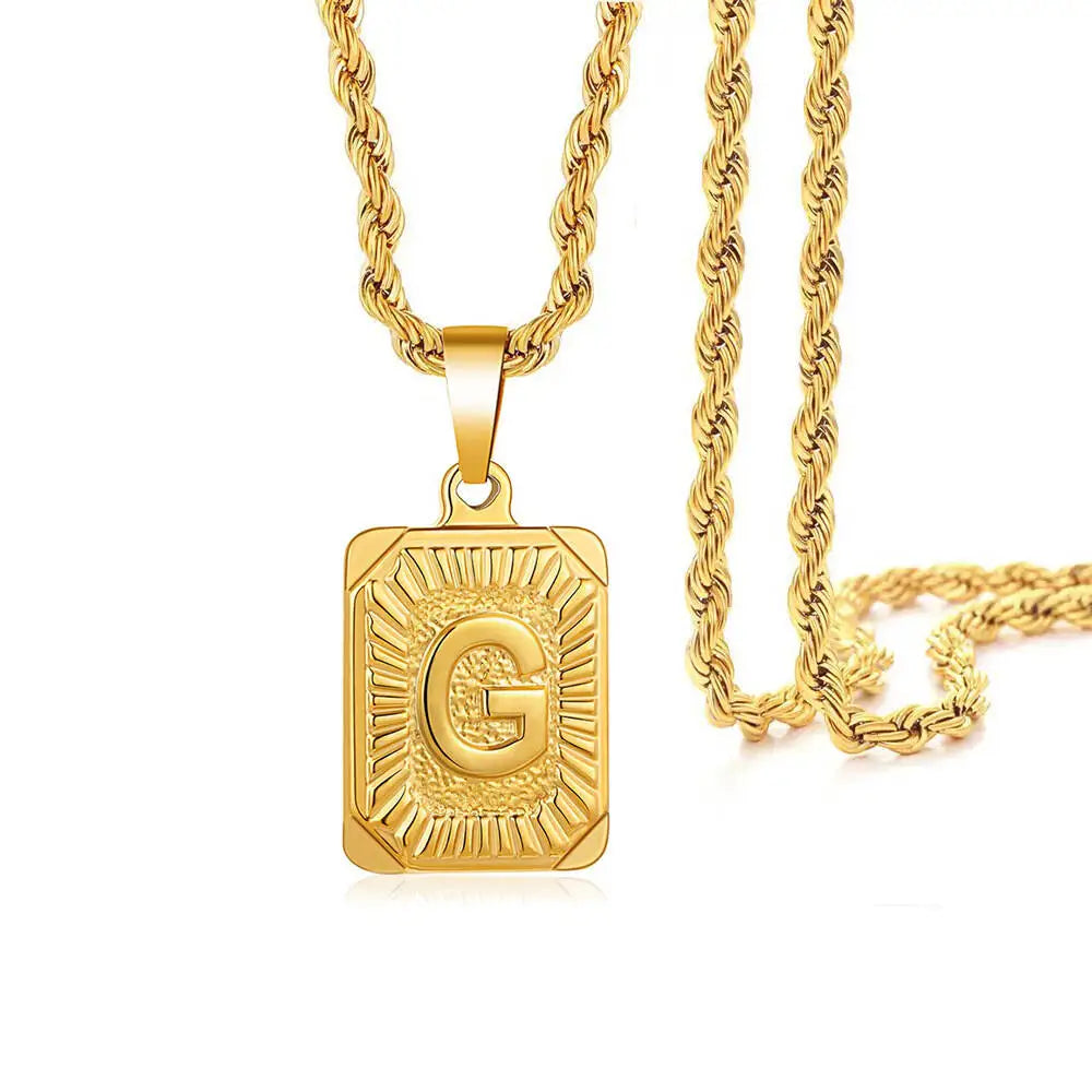 1pc 18K Gold-Plated Capital Letter Stainless Steel Twist Chain Necklace - Personalized A-Z Letter Pendant for Men and Women