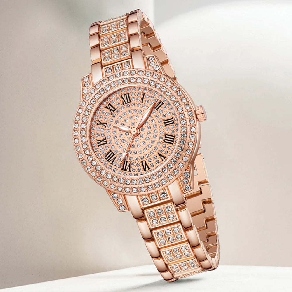 5Pcs/Set Unisex Jewelry Watches Women's Wristwatch Accessories Rose Gold Fashion Business Elegant Classic Exquisite Vintage Light Luxury Rhinestone Luxury Bracelet Watch Set Y2K Suitable for Travel, Vacation, Parties, Daily O