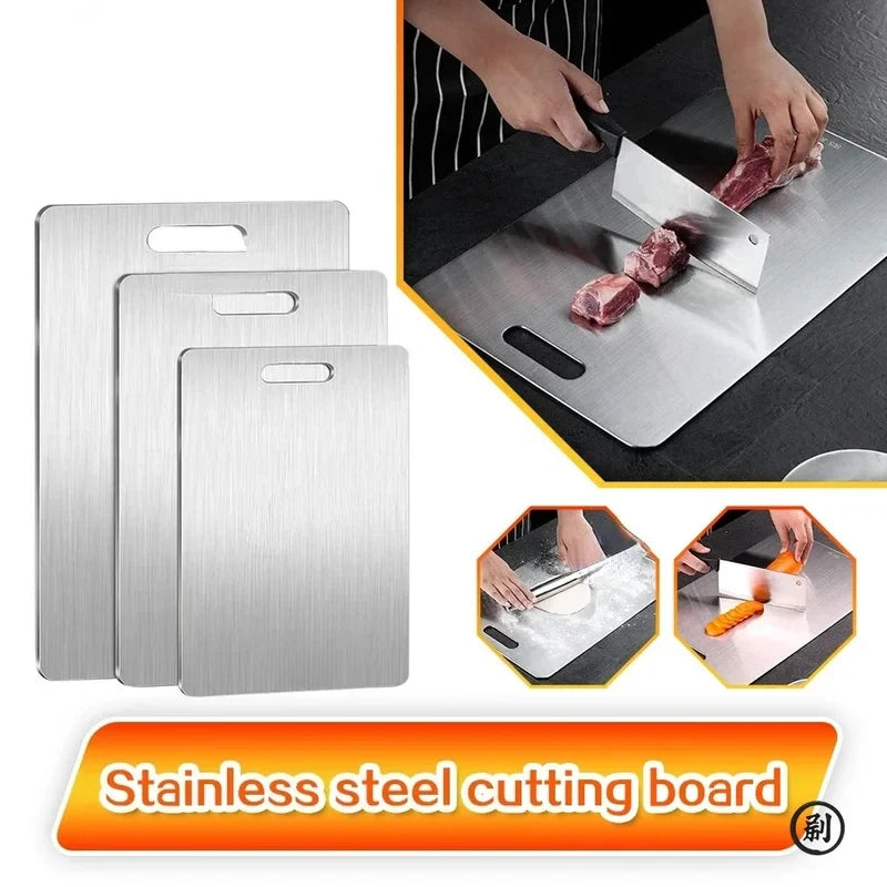 304 Stainless Steel Cutting Board Double Sided, Thickened Kitchen Chopping Block for Meat Vegetable Dough