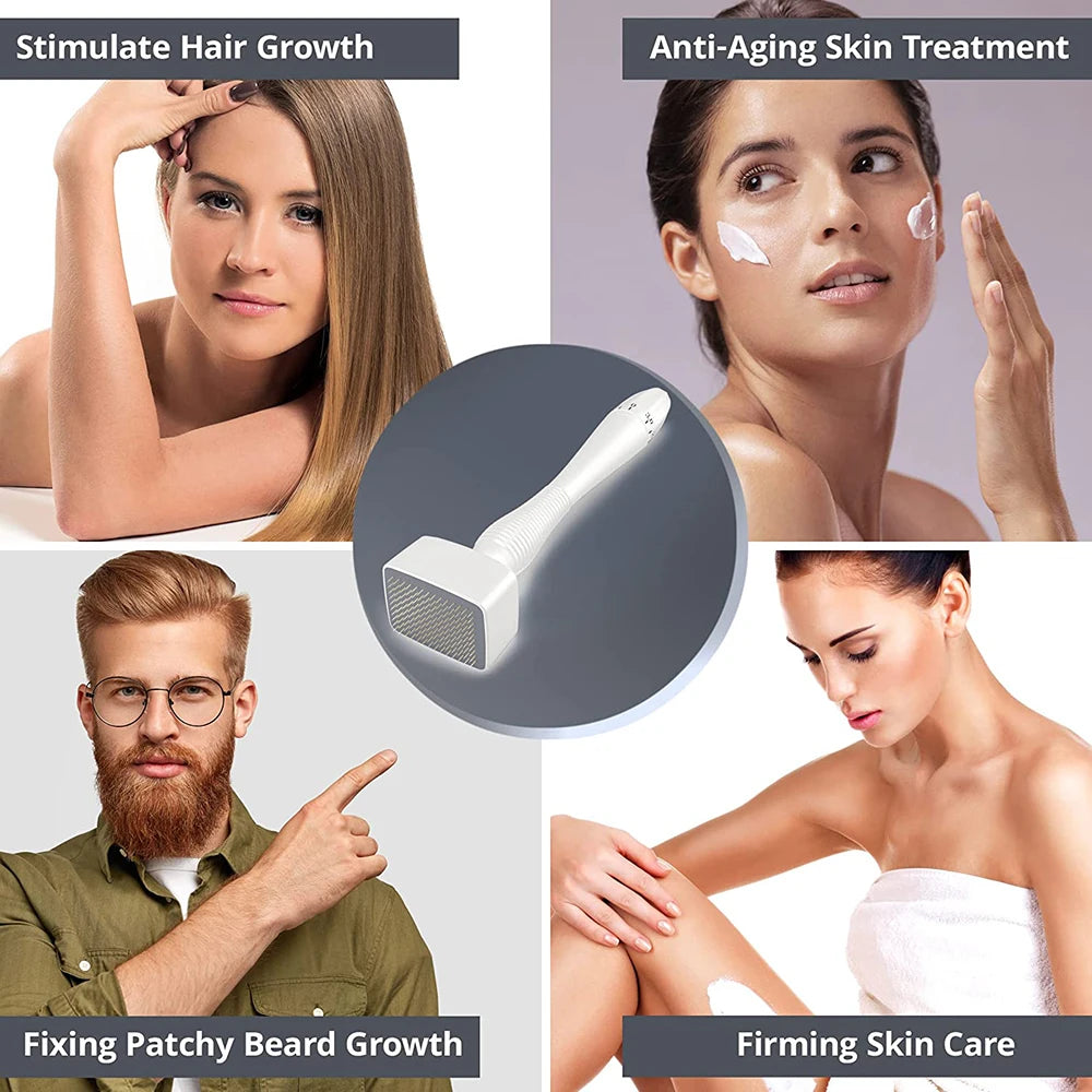 White 140Pins Derma Stamp Adjustable Needle Length 0.25mm Microneedle Real Needle Skin Care Beard Growth Scalp Hair Re-Growth