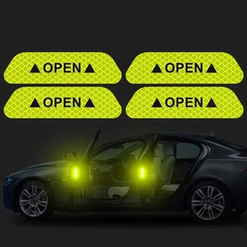 4PCS Reflective Car Door Sticker Safety Opening Warning Reflector Tape Decal Car Exterior Interior Reflector Sticker Amagi