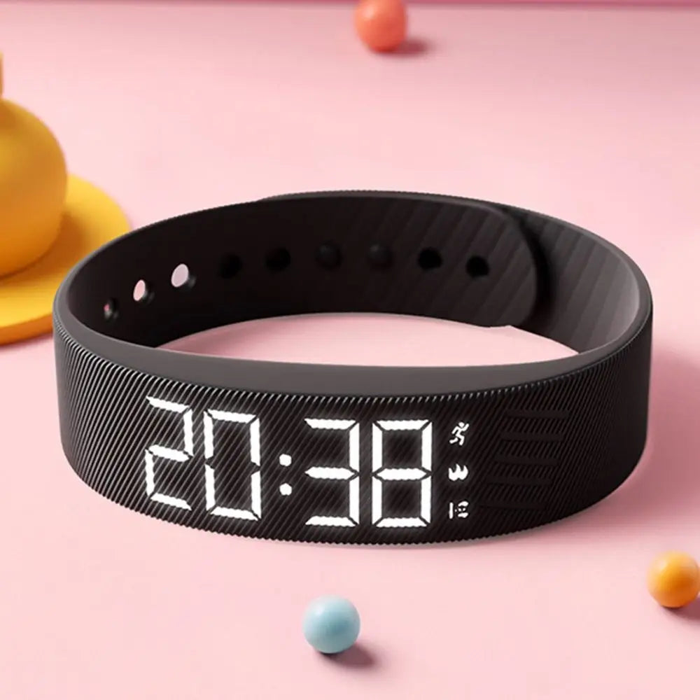 LED Digital Alarm Clock Watch Adjustable Snooze-proof Alarm Bracelet with Running Pedometer Waterproof Vibrating Alarm