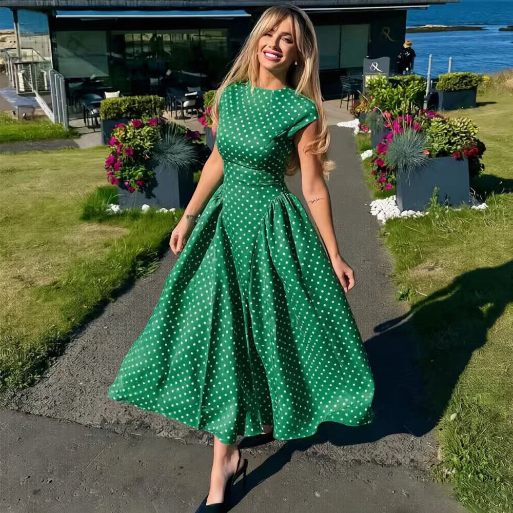 Talenza White Polka Dot Long Dress Summer Sexy High-Waisted Vintage Print Sleeveless Dress Casual Party Vacation New Women Dress