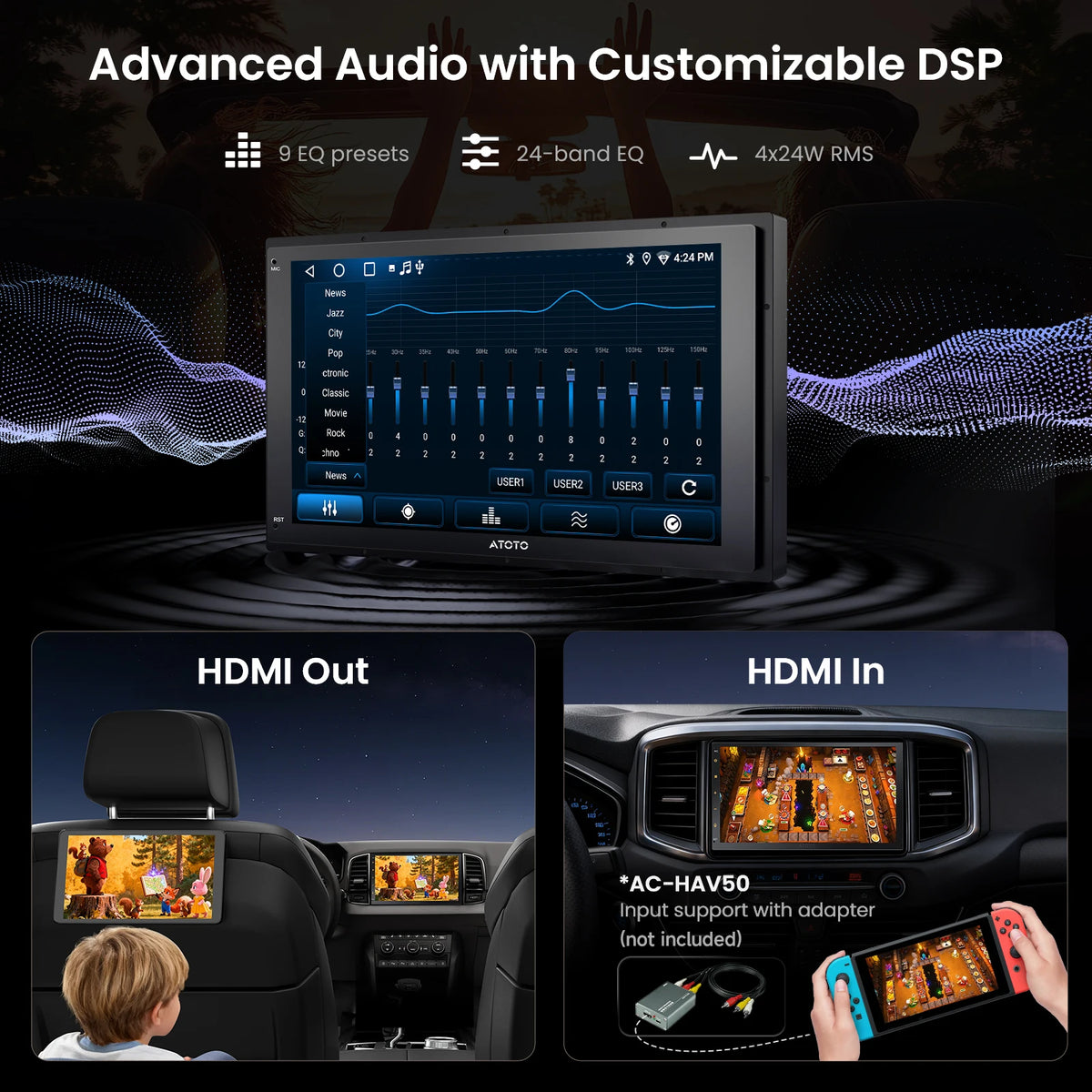 ATOTO A5L Android Double DIN Car Stereo with 7inch Touchscreen Car CarPlay Wireless Android Auto, Wi-Fi/BT/USB Tethering, 24EQ, Built-in AMP&DSP, HD LRV, MirrorLink, Backup Camera, 2G+32G