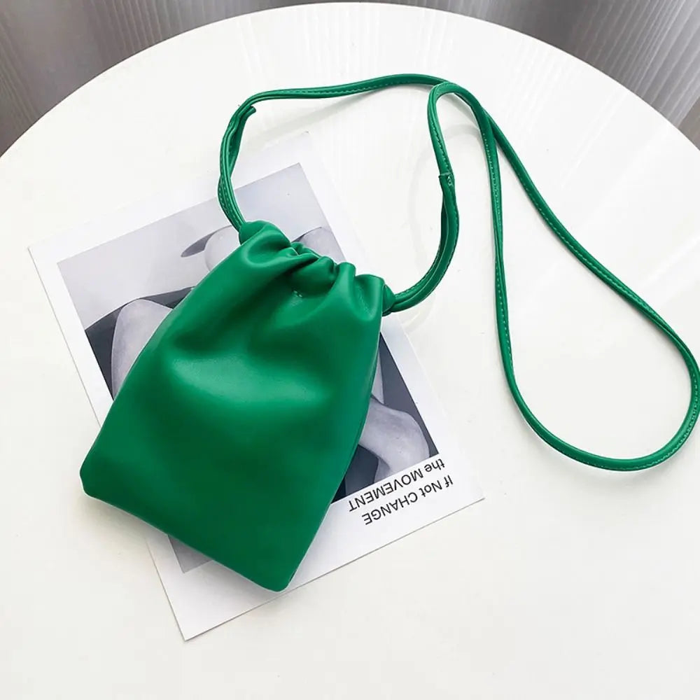 Portable Pu Leather Women Handbags Solid Flap Large Capacity Crossbody Bags Candy Color Mini Bucket Bag