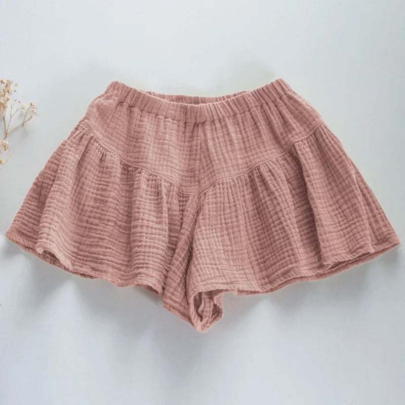 Summer New Toddler Girls Shorts 100% Cotton Double Gauze Children's Casual Ruffle Boho Flowy Loose Shorts TZ111