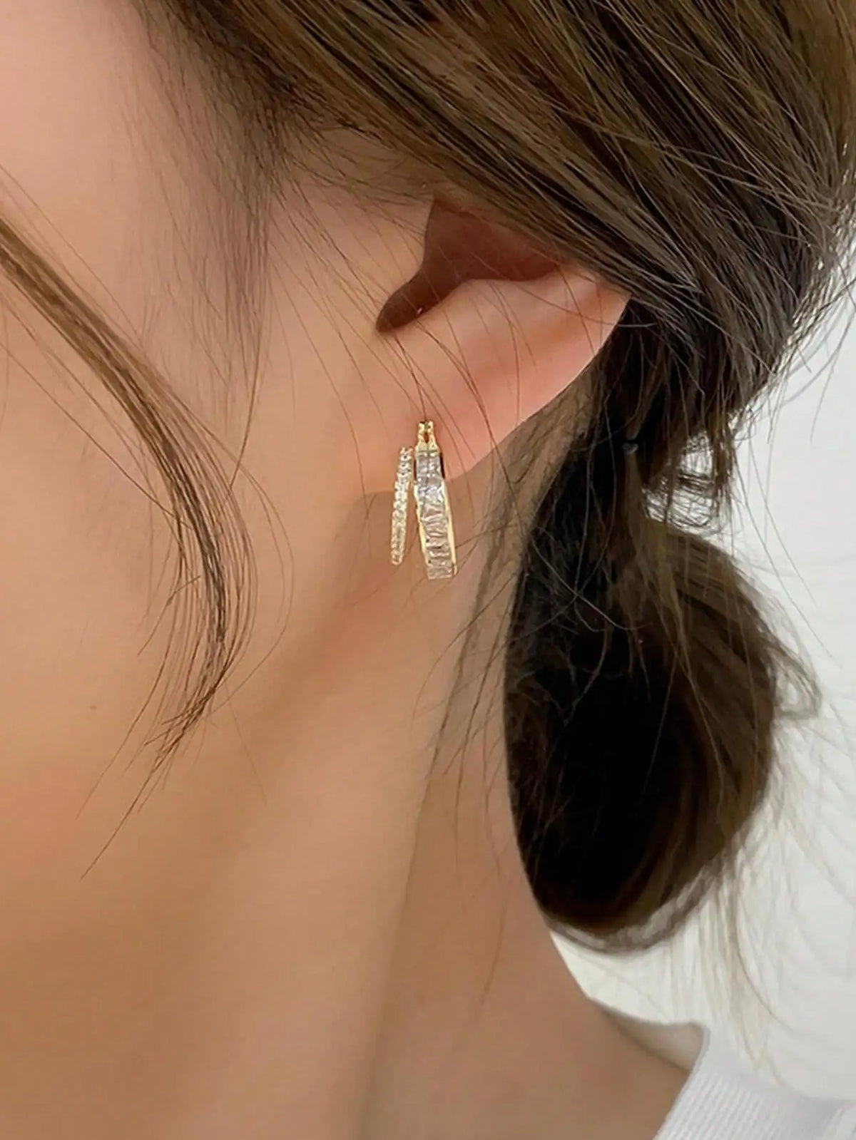 1 Pair Of Fashion Temperament Gold Cubic Zirconia Geometric Square Earrings Simple Versatile Casual Ladies Elegant Design Party Earrings Jewelry