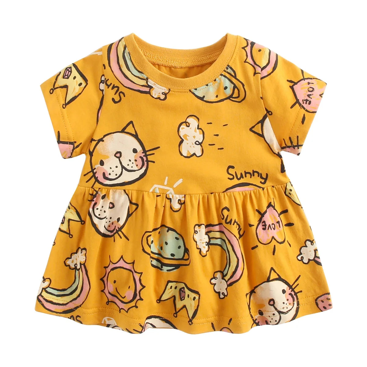 Sanlutoz Short Sleeve Summer Baby Dress Cute Pattern Casual Kids Girls Clothing Dress Cotton