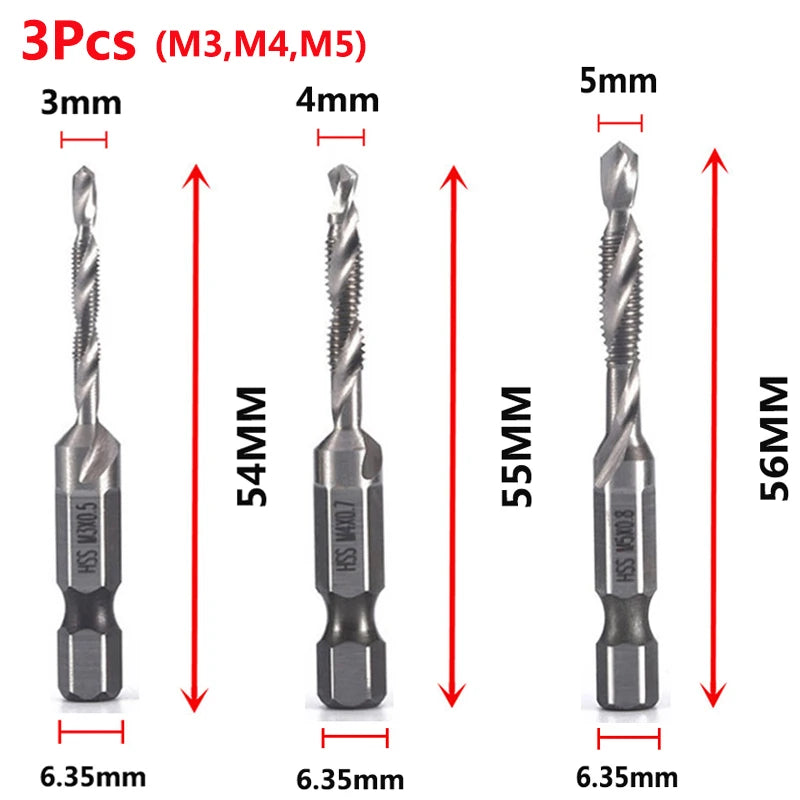 Hex Shank Titanium Plated HSS Screw Thread Metric Tap Drill Bits Screw Machine Compound Tap M3 M4 M5 M6 M8 M10 Hand Tools