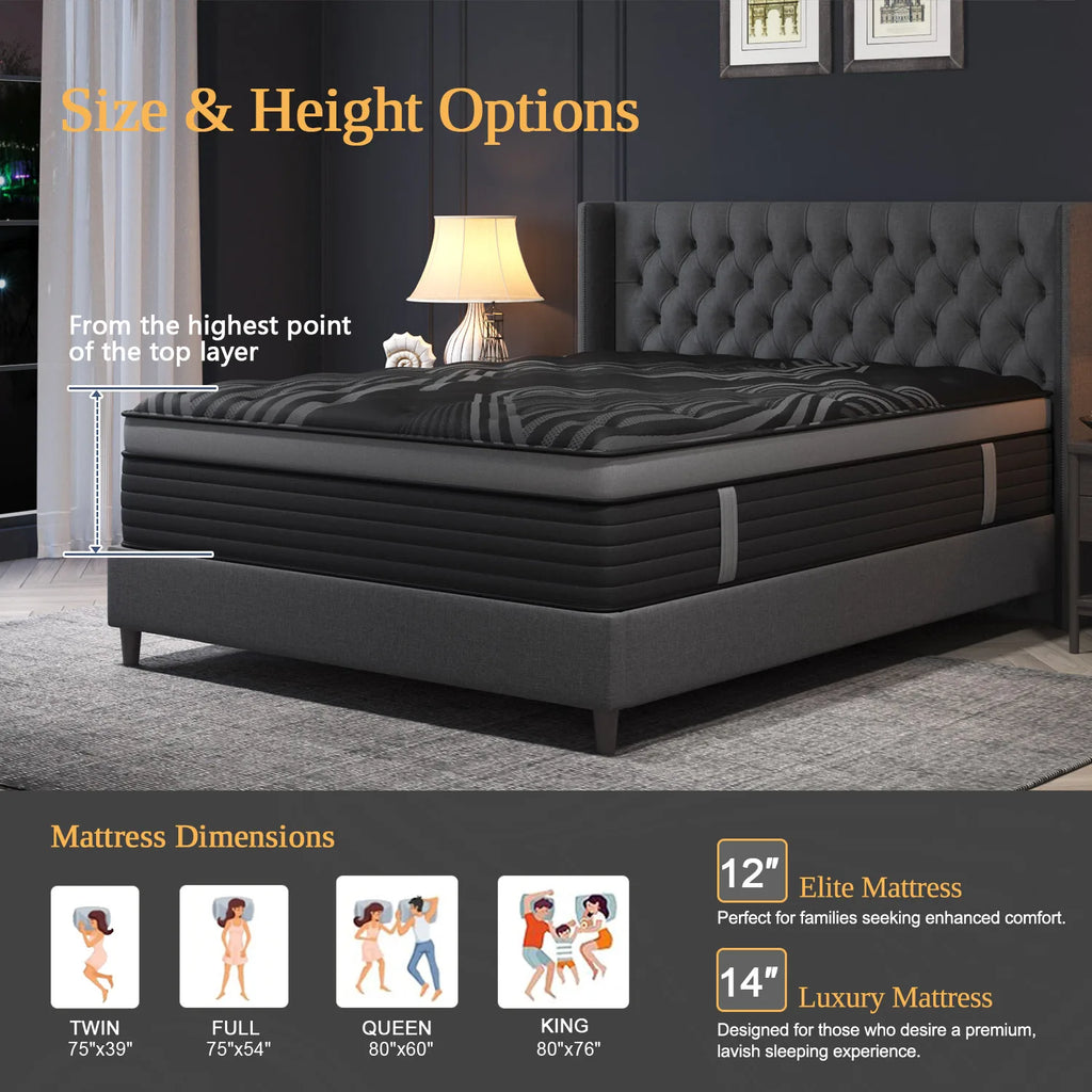 12"14" Gel Memory Foam Hybrid Pocket Spring Mattress Twin Full Queen King Bed Mattress In A Box, Medium Firm Motion Isolation