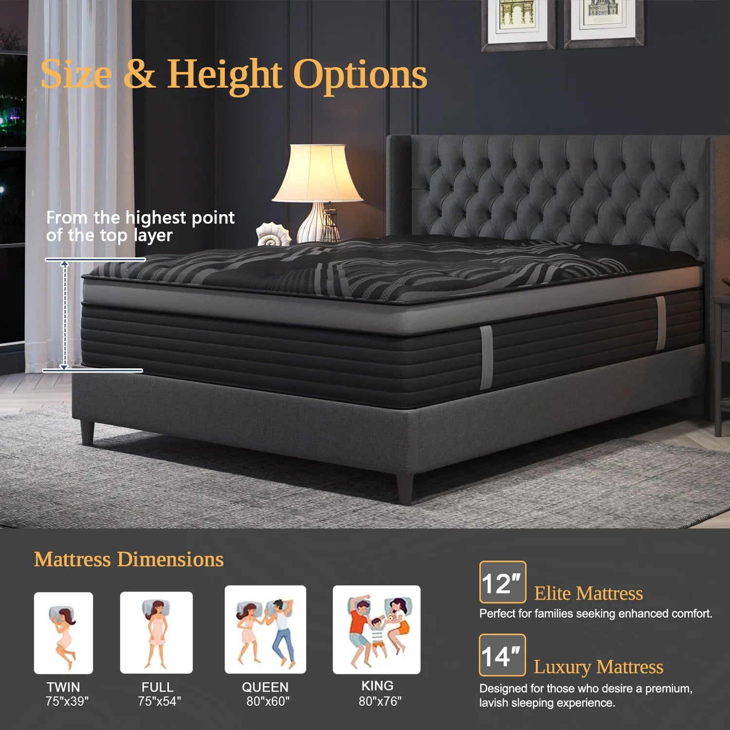 12"14" Gel Memory Foam Hybrid Pocket Spring Mattress Twin Full Queen King Bed Mattress In A Box, Medium Firm Motion Isolation