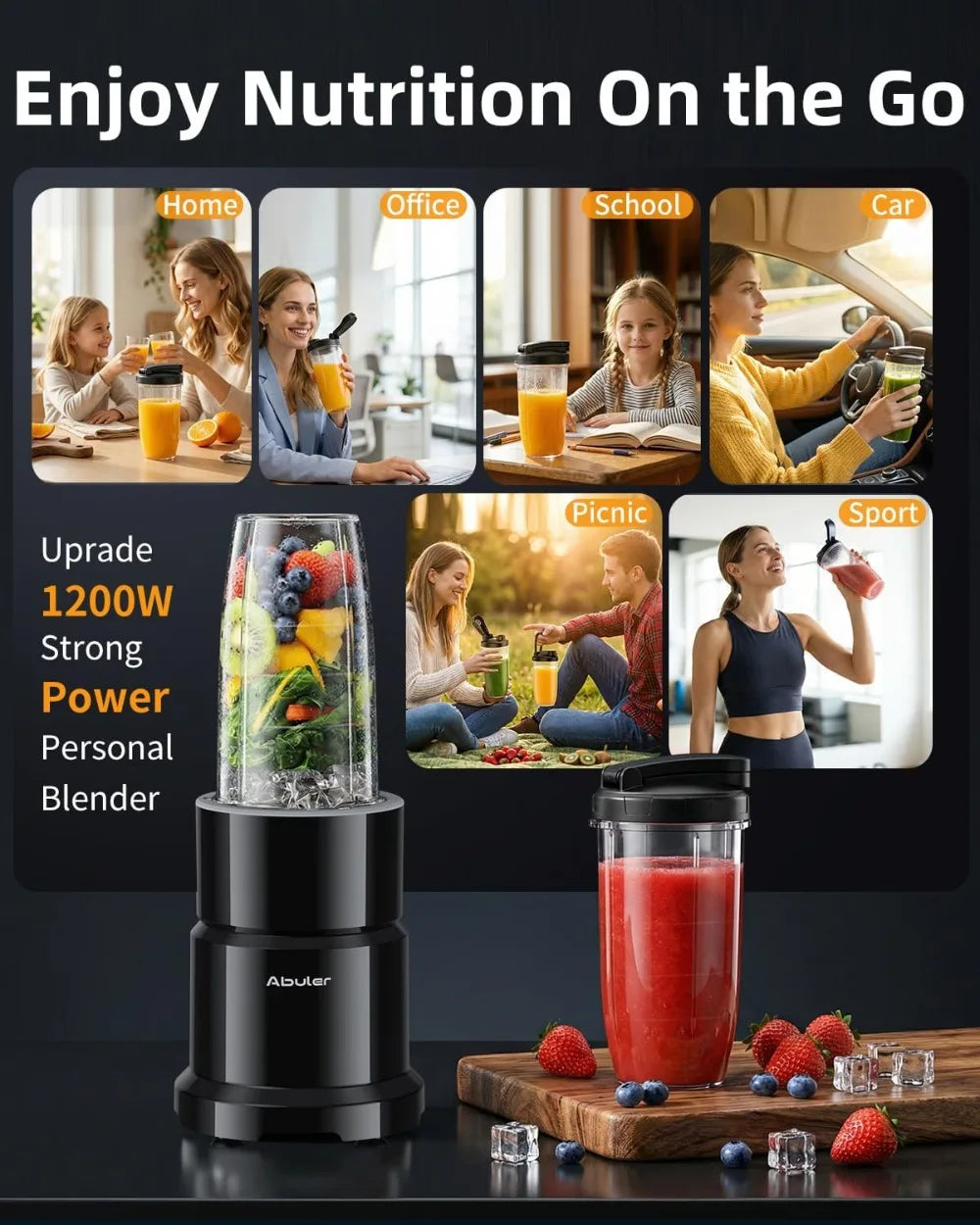 1200W Personal Blender for Smoothies, 2 BPA-Free 20oz Portable Cups, Single Serve Mixer for Juices & Nutritious Recipes