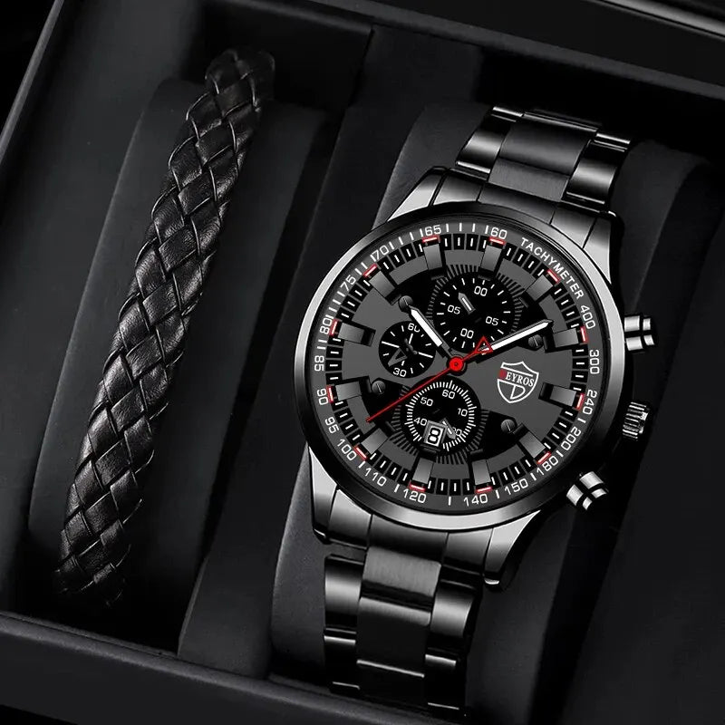 Fashion Men's Watches Business Stainless Steel Quartz Wrist Watch Male Casual Date Luminous Leather Bracelet Clock