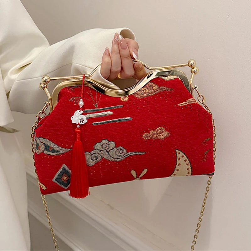 Luxury Evening Vintage Fringe Clutch Bag Women Bride Wedding Clutch Purse Chain Shoulder Crossbody Bags Party Fashion Handbag