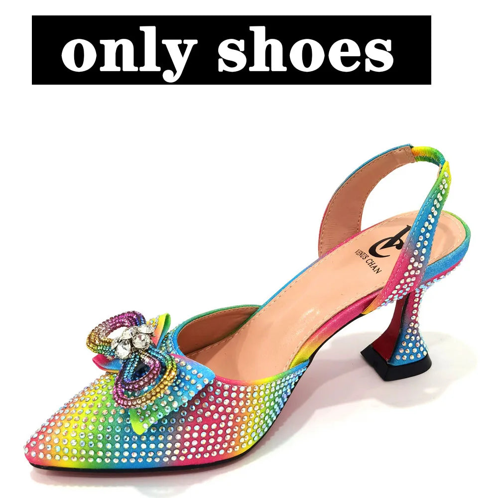 2022 Latest Italian Design African Women's High Heel Pointed Toe Sandals Party Wedding Party Fuchsia Color Shoes and Bags Set